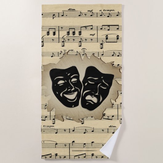 Antiek muziek- en theatermaskers strandlaken (Voorkant)