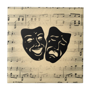 Antiek muziek- en theatermaskers tegeltje
