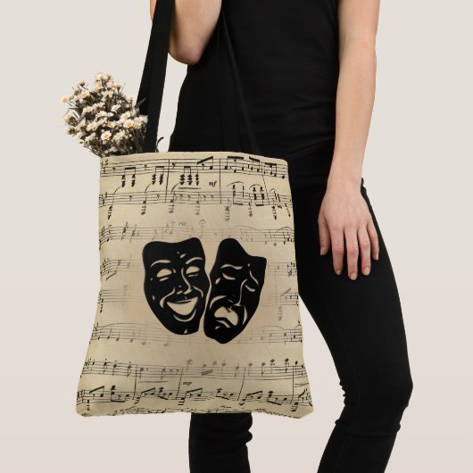 Antiek muziek- en theatermaskers tote bag (Dichtbij)
