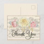 Antiek muziek met roze geel Floral Dank u Briefkaart (Voorkant / Achterkant)
