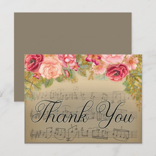 Antiek muziek met roze gele goudbloem Hartelijk da Briefkaart (Voorkant / Achterkant)