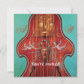 ANTIEK MUZIEK, WEDDING, Monogram rood Blauw Kaart (Voorkant)