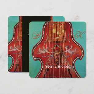 ANTIEK MUZIEKBEZORGDHEID, WEDDING Monogram Red Lyr Kaart