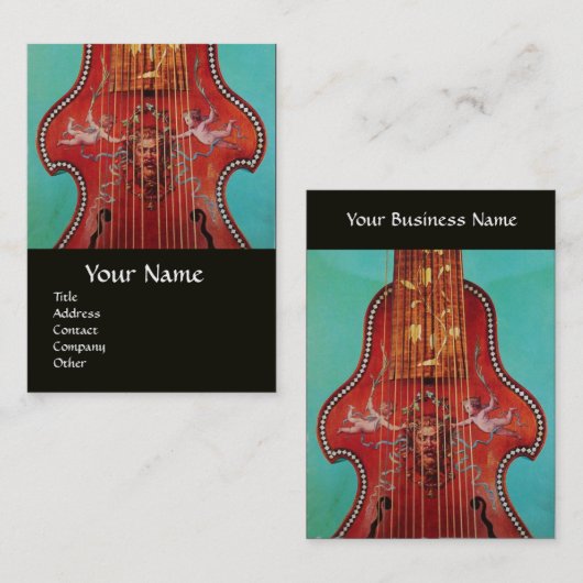 ANTIEK MUZIEKINSTRUMENTEN ,LIRA DA GAMBA VISITEKAARTJE (Voorkant / Achterkant)