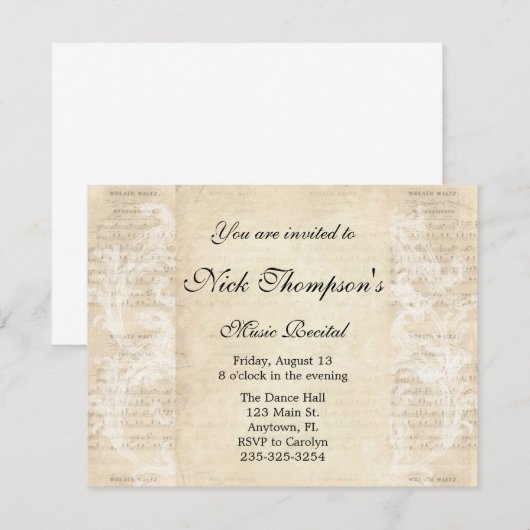 Antiek muziekoproep kaart (Voorkant / Achterkant)