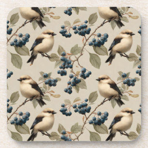 Antiek naadloos patroon met vogels en blauwe besse bier onderzetter