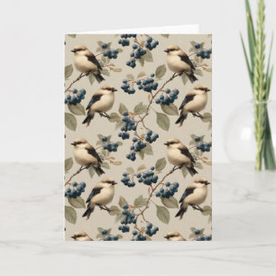 Antiek naadloos patroon met vogels en blauwe besse kaart