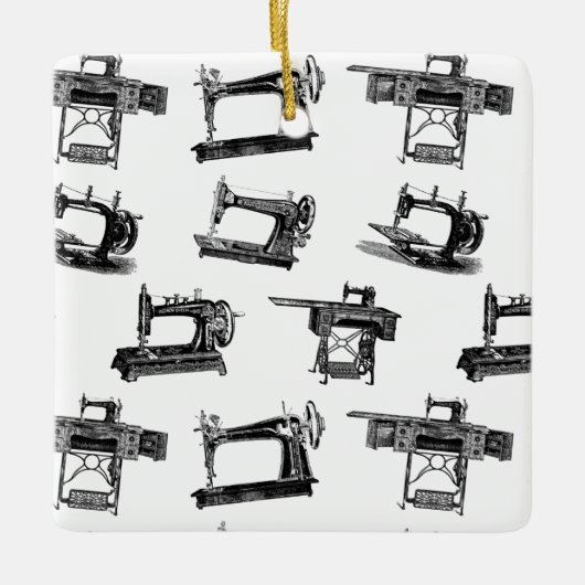 Antiek naaimachines - AANGEPASTE ACHTERGRONDKLEUR Keramisch Ornament (Voorkant)