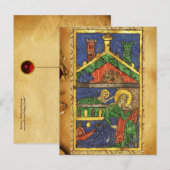 ANTIEK NATIVITEITSCHRISTMAS PARCHCHMENT FEESTDAGENKAART (Voorkant / Achterkant)