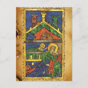 ANTIEK NATIVITEITSCHRISTMAS PARCHCHMENT FEESTDAGENKAART