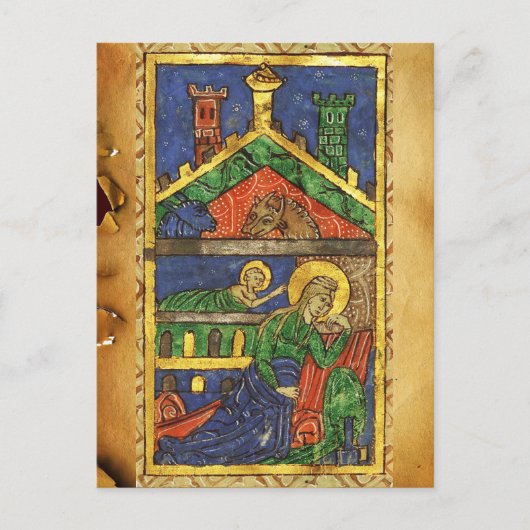 ANTIEK NATIVITEITSCHRISTMAS PARCHCHMENT FEESTDAGENKAART (Voorkant)