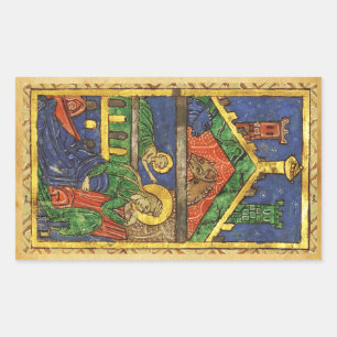 ANTIEK NATIVITEITSCHRISTMAS PARCHCHMENT RECHTHOEKIGE STICKER