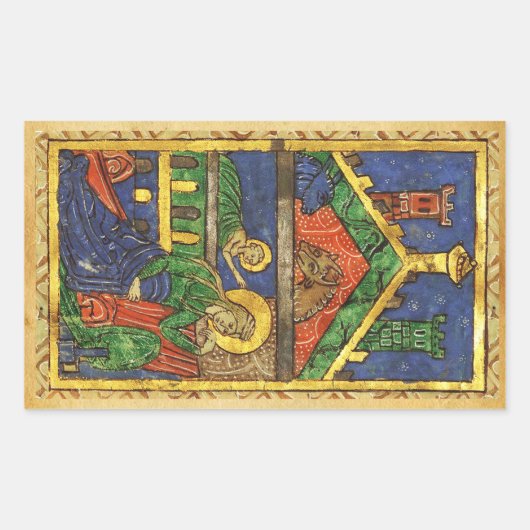ANTIEK NATIVITEITSCHRISTMAS PARCHCHMENT RECHTHOEKIGE STICKER (Voorkant)