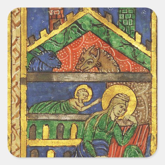 ANTIEK NATIVITEITSCHRISTMAS PARCHCHMENT VIERKANTE STICKER (Voorkant)