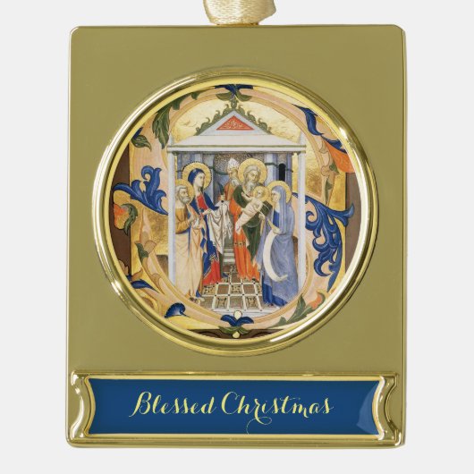 ANTIEK NATIVITEITSPARCHTIE VERGULD BANNER ORNAMENT (Voorkant)