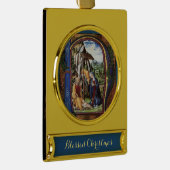 ANTIEK NATIVITEITSPARCHTIGE MONOGRAM-kerst Verguld Banner Ornament (Rechts)