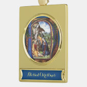 ANTIEK NATIVITEITSPARCHTIGE MONOGRAM-kerst Verguld Banner Ornament (Links)