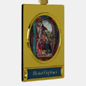 ANTIEK NATIVITEITSPARCHTIGE MONOGRAM-kerst Verguld Banner Ornament (Rechts)