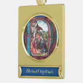 ANTIEK NATIVITEITSPARCHTIGE MONOGRAM-kerst Verguld Banner Ornament (Links)