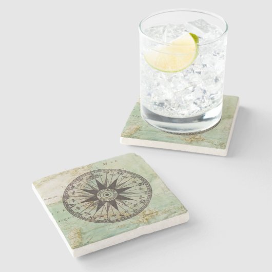 Antiek Nautical Compass & Map Marble Onderzetter (Zijkant)