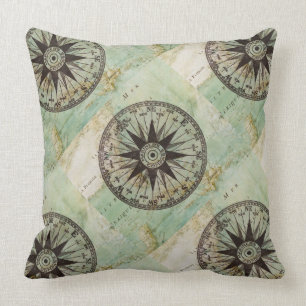 Antiek Nautical Compass & Map Pillow Kussen