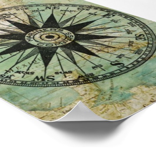 Antiek Nautical Compass & Map Poster (Hoek)