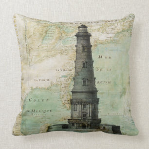 Antiek Nautical Lighthouse & Map Pillow Kussen