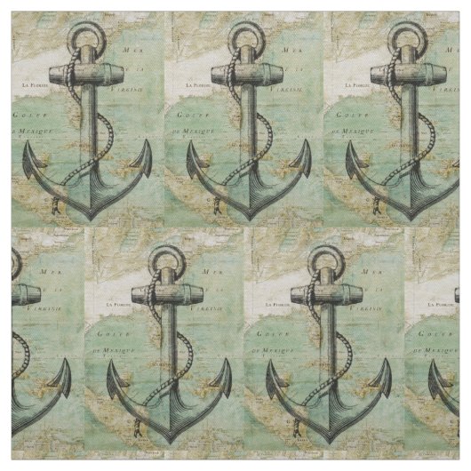 Antiek Nautical Map & Anchor Fabric van de werf Stof (Swatch)