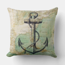 Antiek Nautical Map & Anchor Pillow Kussen