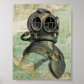 Antiek Nautical Map & Dive Helmet Poster (Voorkant)