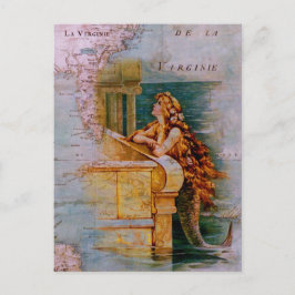 Antiek Nautical Map & Mermaid Briefkaart