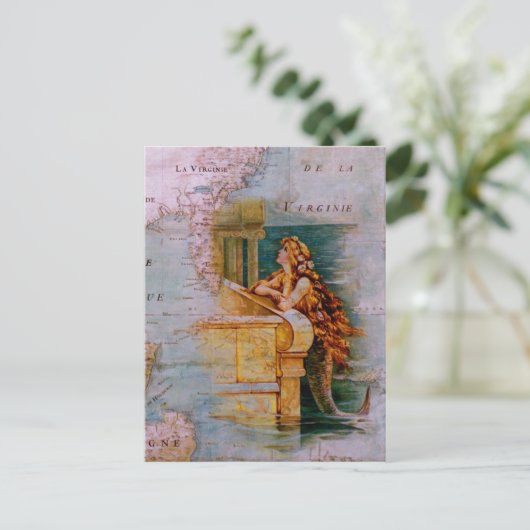 Antiek Nautical Map & Mermaid Briefkaart (Staand voorkant)
