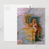 Antiek Nautical Map & Mermaid Briefkaart (Voorkant / Achterkant)