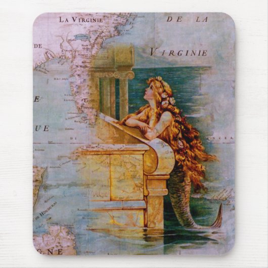 Antiek Nautical Map & Mermaid Muismat (Voorkant)