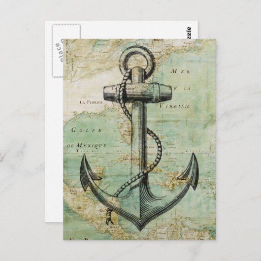 Antiek Nautical Map met Anchor Briefkaart (Voorkant / Achterkant)