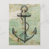 Antiek Nautical Map met Anchor Briefkaart (Voorkant)