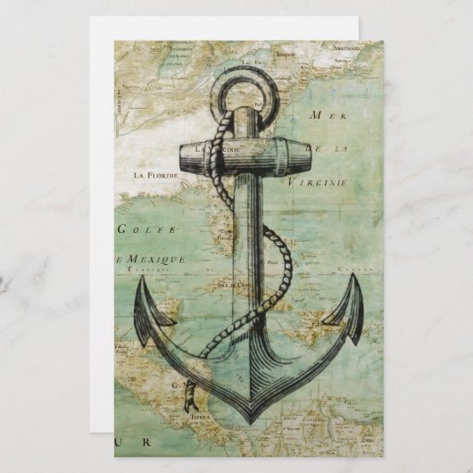Antiek Nautical Map met Anchor Briefpapier (Voorkant / Achterkant)
