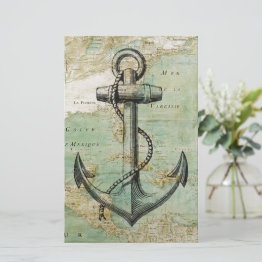 Antiek Nautical Map met Anchor Briefpapier (Staand voorkant)