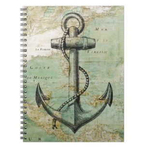 Antiek Nautical Map met Anchor Notitieboek