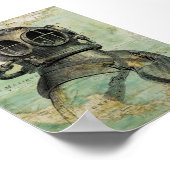 Antiek Nautical Map met duikhelm Poster (Hoek)