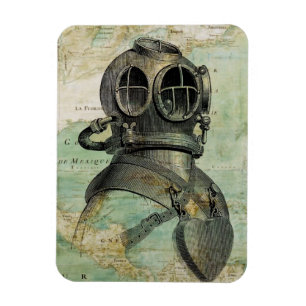 Antiek Nautical Map met Dve Helmet Magnet Magneet
