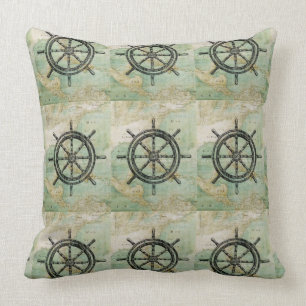 Antiek Nautical Ships Wheel & Map Pillow Kussen