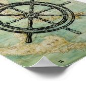 Antiek Nautical Ships Wheel & Map Poster (Hoek)