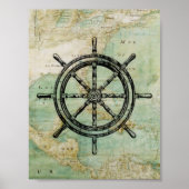 Antiek Nautical Ships Wheel & Map Poster (Voorkant)