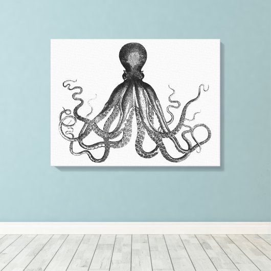 Antiek Nautical Steampunk Octopus  Kraken Canvas Afdruk (Insitu (Houten vloer))