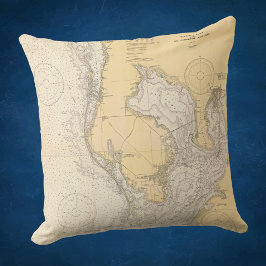 Antiek nautisch overzicht van Tampa Bay Florida Kussen