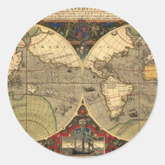 Antiek Nautische Wereldkaart Ronde Sticker