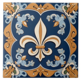  Antiek Navy Blue & Gold Fleur de Lis Tegeltje