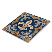  Antiek Navy Blue & Gold Fleur de Lis Tegeltje (Zijkant)