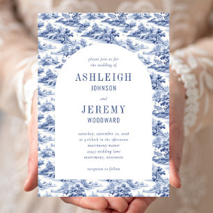 Antiek Navy Blue White Arch Toile Wedding Kaart